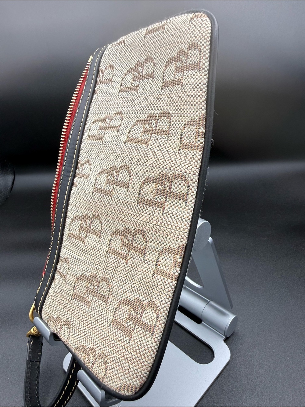 Dooney & Bourke Signature DB Monogram Jacquard Wristlet Red Lining Vintage Y2K